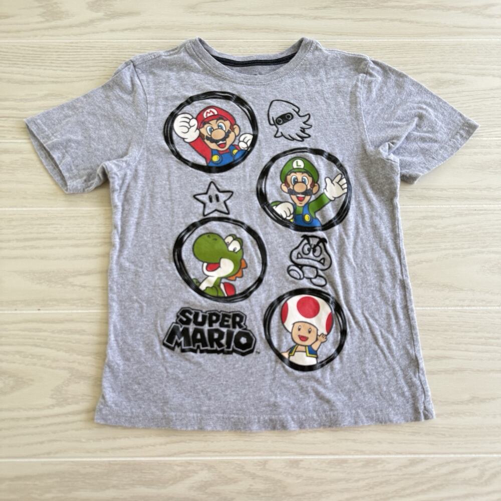 Nintendo Mario Shirt Boys Youth LRG 10/12 Gray Graphic Tee Mario Luigi